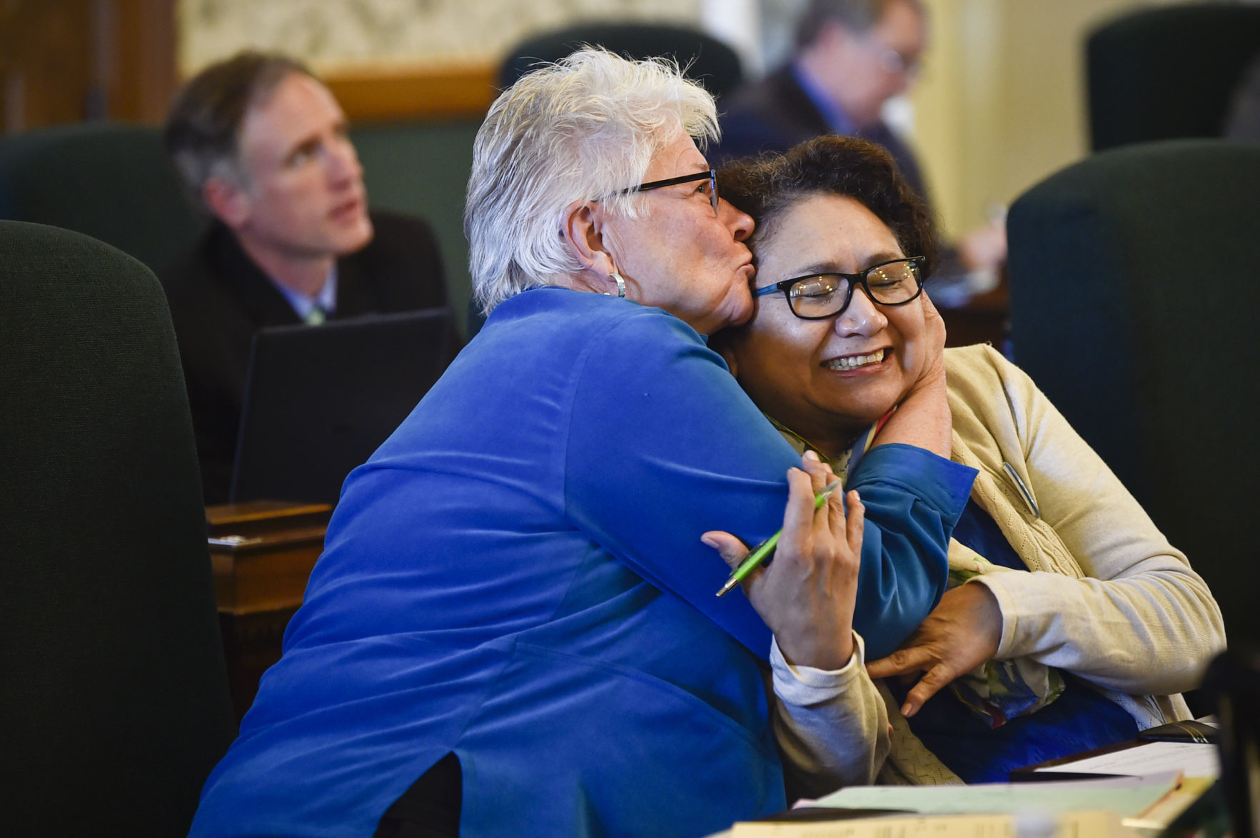 Sen. Diane Sands, D-Missoula, and Sen. Susan Webber, D-Browning, rejoice